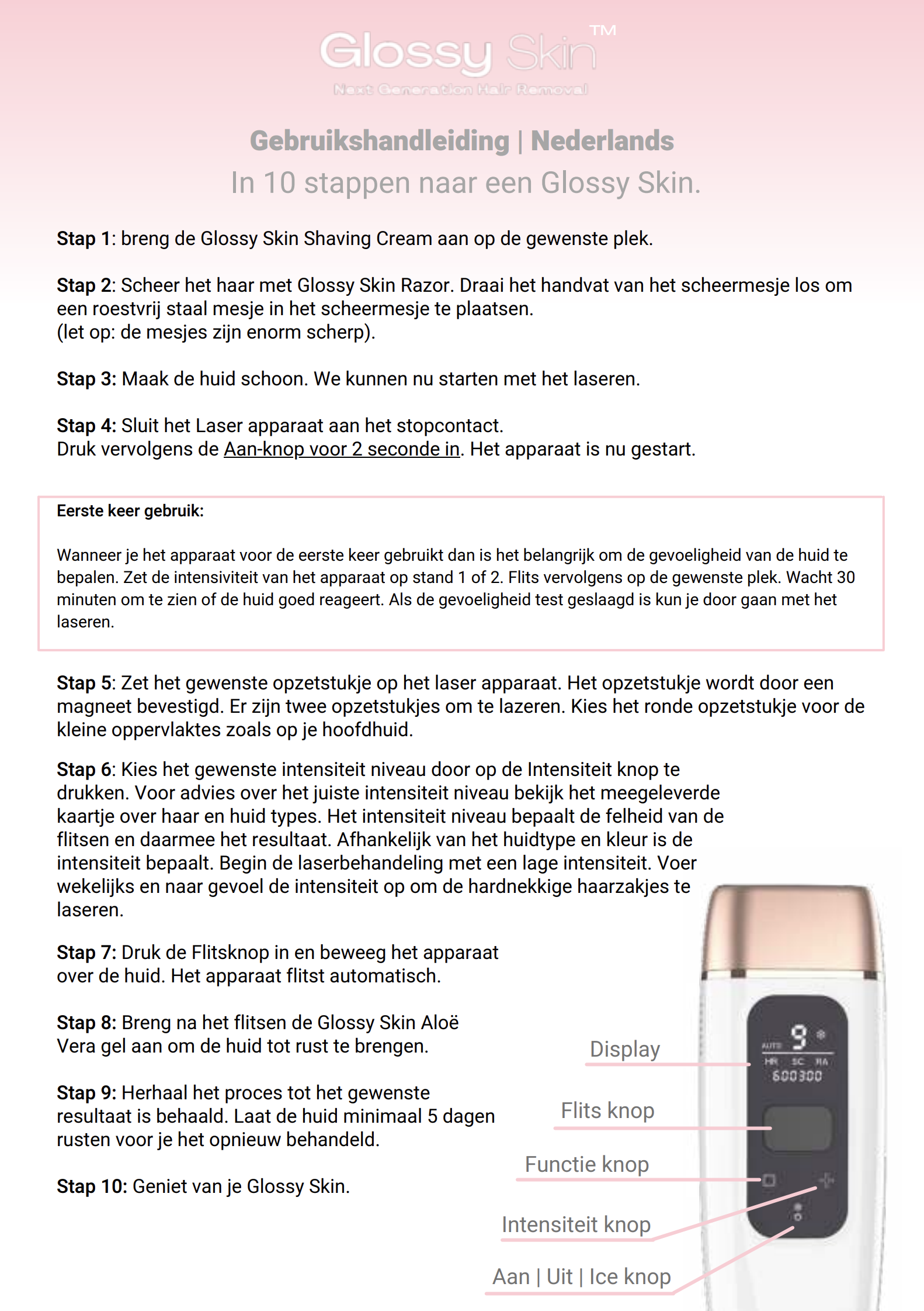 Instructies glossy skin pro ipl