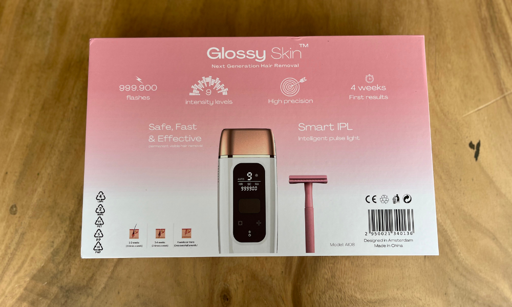 Achterkant doos Glossy Skin IPL PRO Achterkant doos Glossy Skin IPL PRO