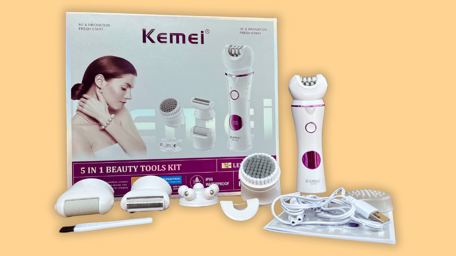 Kemei 7937 Epileerapparaat Dames Epilator 5-in-1 Kemei 7937 Epileerapparaat Dames Epilator 5-in-1